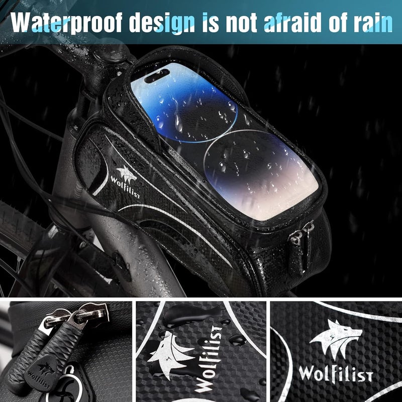 WOLFILIST Bike Bag - Waterproof Bike Frame Bag with Sun-Visor Rain Cover, Bike Phone Holder with TPU Sensitive Touch Screen, Handlebar Bag Bicycle Accessories, Large Capacity Suitable Phone Under 7" - Image 5